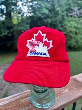 Vintage Ted Fletcher Sports Red Corduroy Canada Maple leaf SnapBack hat